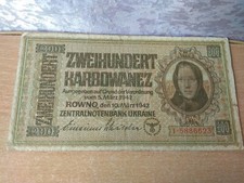Vintage ANTIQUE BONA banknote 200 karbowanez 1942 Ukraine German Occupation WW 2