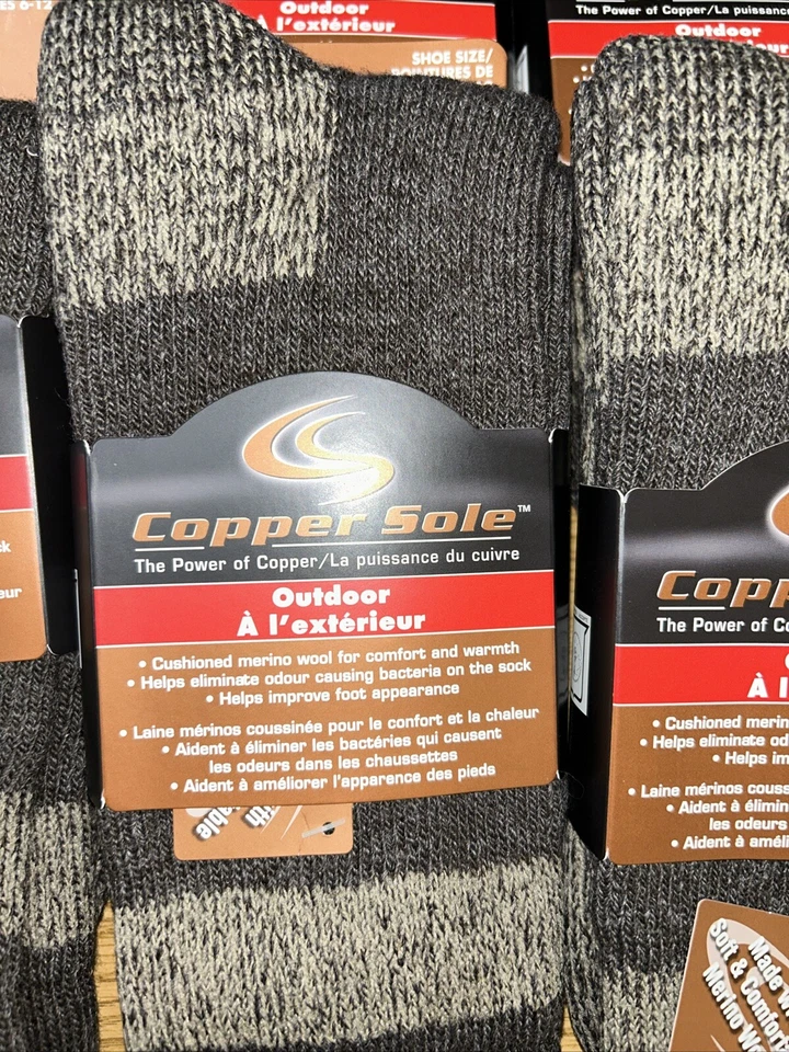 CALCETINES TÉRMICOS EXTERIORES Bota Crew SUELA DE COBRE LANA MERINO Grande Paquete de 6 Marrón Gris Foto 2 de 4