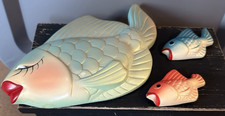 Vintage 1960s Miller Studio Set of 3 Fish Chalkware Wall Art Plaques Decor READ