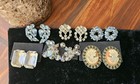 Vtg Lot Of 6  Clip On Earrings Rhinestones Lt Blue Clear Faux Cameo Silver Tone  — photo 2