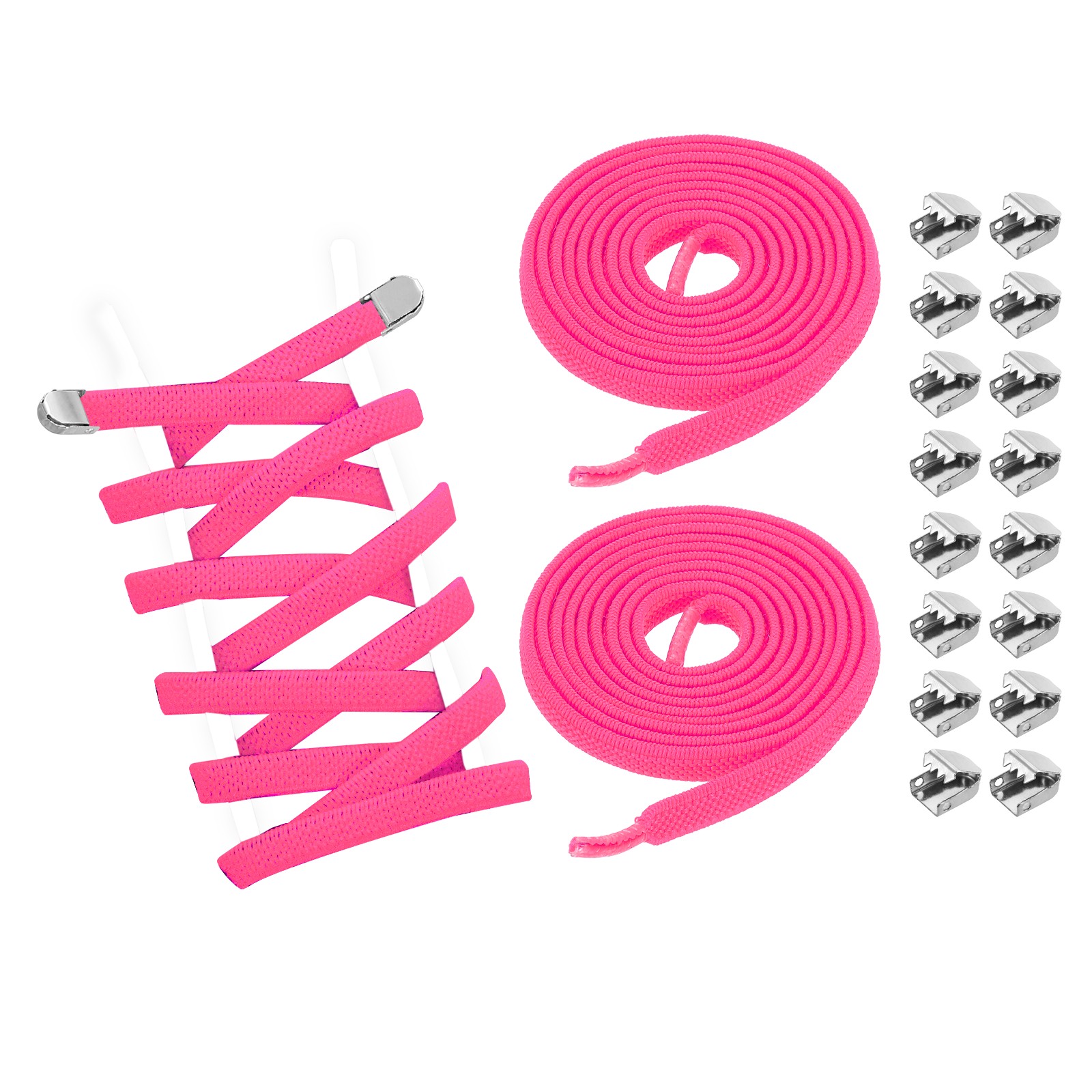 3Pairs No Tie Shoe Laces, Elastic Tieless Shoelaces with End Clips, Rose Red