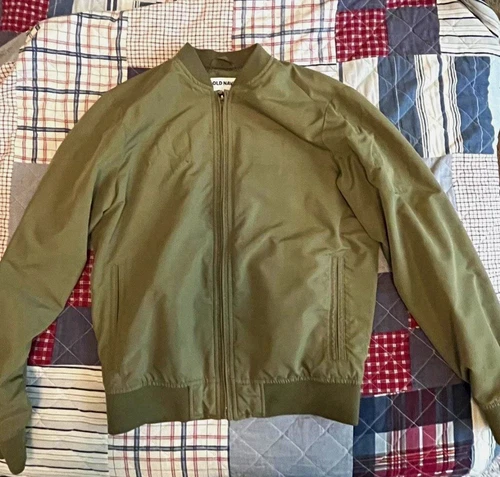 Green Bomber Jacket Men’s Size S Full Zip Twill Short Solid - product listing photo