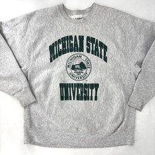 Vintage Reverse Weave Heather Grey Sweatshirt Michigan State XL Spell Out