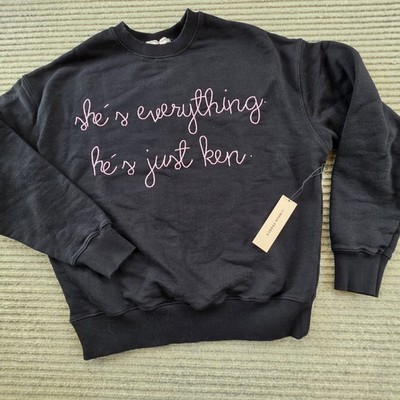 Lingua Franca She's Everything He's Just Ken Black Crewneck Sweatshirt Barbie M