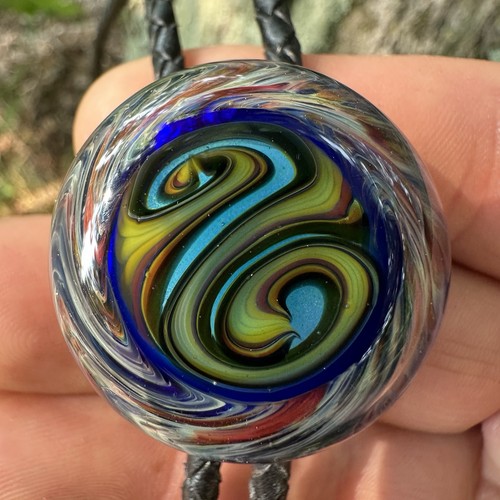 Vintage Borosilicate Glass Vortex Western Bolo Tie Stunning With Black Cord