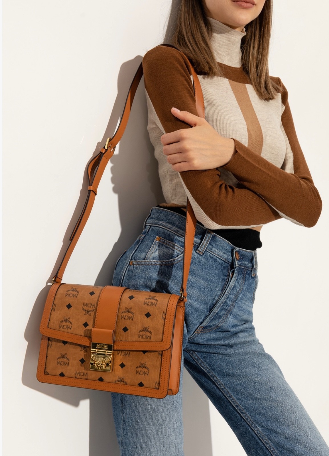 MCM MEDIUM TRACY FOLDOVER COGNAC VISETOS MONOGRAM CROSSBODY BAG BRAND NEW!!!