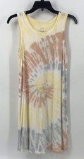 Thread & Supply Women's Tie Dye Yellow Peach Small Sleeveless Maxi Tank Dress