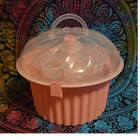 24 Cupcake Cake Container Carrier Pink Plastic Round Clear Dome Lid Handle — photo 1