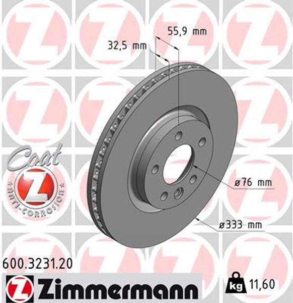 2X Zimmermann Bremsscheibe Coat Z 600.3231.20 2E4 FüR T5 Transporter Vw Multivan-image