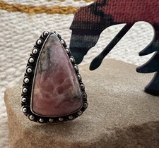 Rhodochrosite Gemstone 925 Navajo Southwestern Size 7.25 Ring 8.9 Gms
