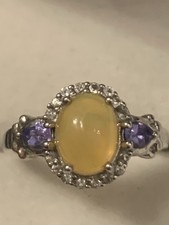 925 Silver Engagement Ring With Ethiopian Welo Opal And Natural Tanzanite Size O