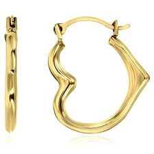 14K Gold Wavy Heart Hoop Snap Earrings 15mm