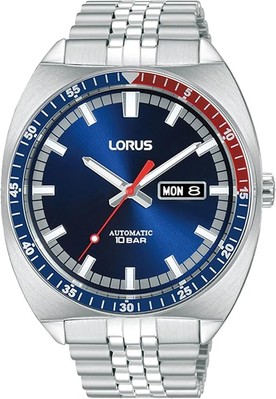 Lorus Herren Automatikuhr blaues Zifferblatt silbernes Armband RL445BX9