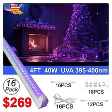 16 Pack 4FT 40W UV Led Black Light Bar with US Plug Easy Installation Rood D cor