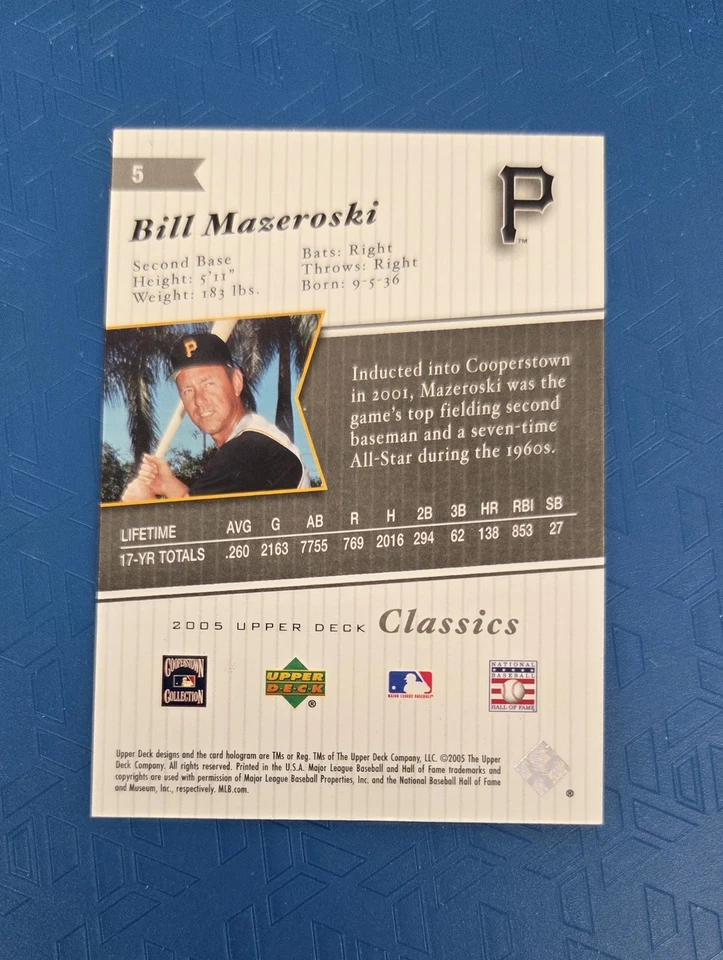 2005 Upper Deck Classics #5 Bill Mazeroski Pittsburgh Pirates BASEBALL Card 7G - Image 2 of 2