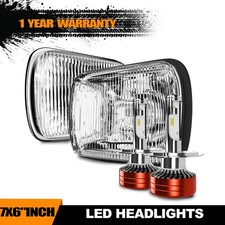 H6054 LED Headlights 7x6 Square H4 Glass Housing DRL Fog Offroad For Wrangler XJ
