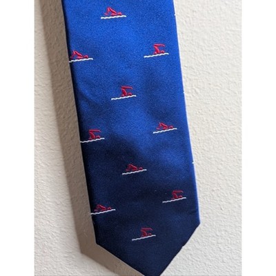 RVR Italy Hand-Tailored 100% Silk US Masters Swimming Tie | Royal Blue & Red