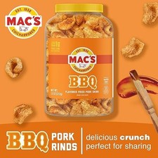 Mac's Chicharrones BBQ Flavored Crispy Fried Pork Skins, 11 oz Canister