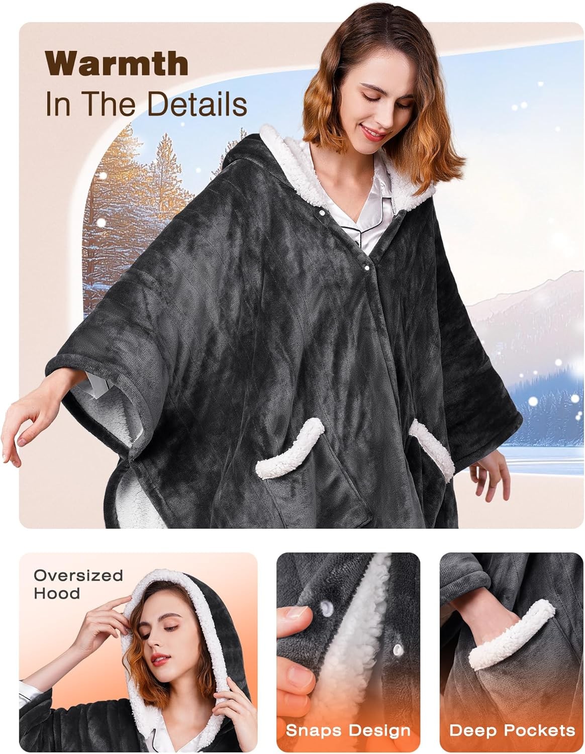 Wearable Heated Blanket - Cozy Gift for Women, Mom, Men| Reversible Flannel & Sh