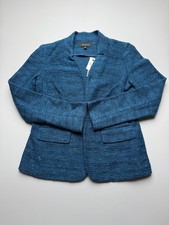 New Talbots Blazer Jacket Womens 6 Blue Flecked Tweed Open Front Workwear