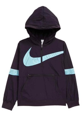 Nike Crossover Basketball  Boys Jacket Blue Swoosh Hooded Pockets 1/4 Zip L