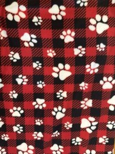 Dog Print Reversible Fleece Throw Blanket 68 x57 Double Layer Red Plaid w/ Strap