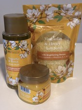 Global Beauty Care Magnolia  Honey Bath Set Body Wash Scrub Salts Paraben-Free