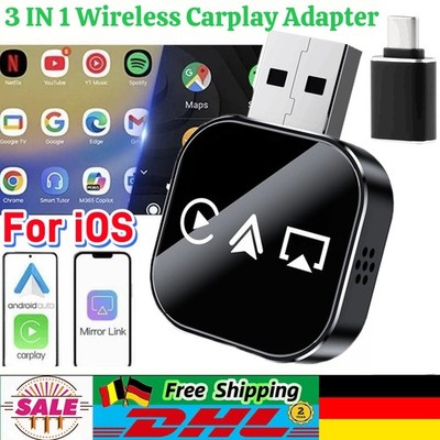 3In1 Wireless Carplay Smart Mirror Link Carplay Android Auto USB Dongle Adapter