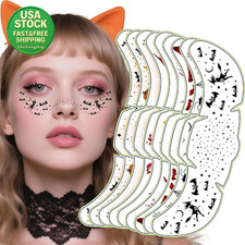 9 Pack Bat Face Tattoos Halloween Makeup Sticker Kit Party Favors Costume