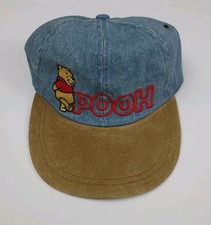 Vintage 90s Winnie The Pooh Denim Blue Jean Suede Hat Cartoon Disney USA Adult