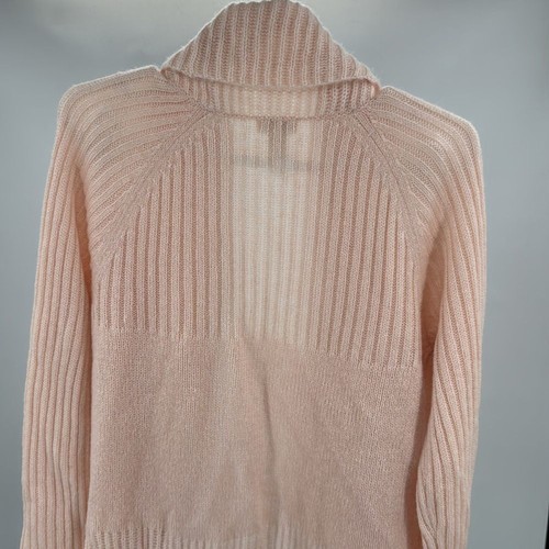 Cardigan Chico's rosa pallido aperto davanti maglia a costine maglione misto lana mohair L - Foto 7 di 10
