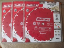 Lot of 3 Diablo D1260X 12 in. x 60 Tooth Combination Miter / Slide Saw Blades