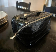 Privata Black Croc-Embossed Zipper Makeup Bag...