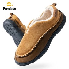DUNLOP MENS MEMORY FOAM SLIPPERS WARM FUR COSY INDOOR SLIP ON MOCCASINS SHOES