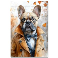 French Bulldog Art Print, Suit and Trench Coat, Detective Dog Decor