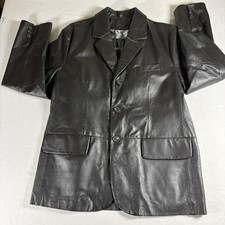 Excelled Leather Jacket Mens Medium Black 3 Button Blazer Sport Coat Genuine