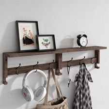 VERTORGAN Coat Hooks, Wood Rack Wall-Mounted, 31.5 Inch 31.6 Inch, Brown