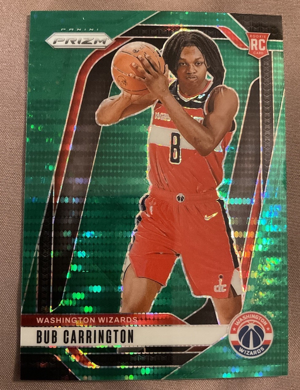 2024-25 Panini Prizm Bub Carrington #/25 Green Pulsar Rookie RC #244 Wizards NBA