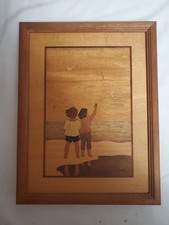 Hudson River Inlay Wood Art Children On The Beach Framed Jeff Nelson