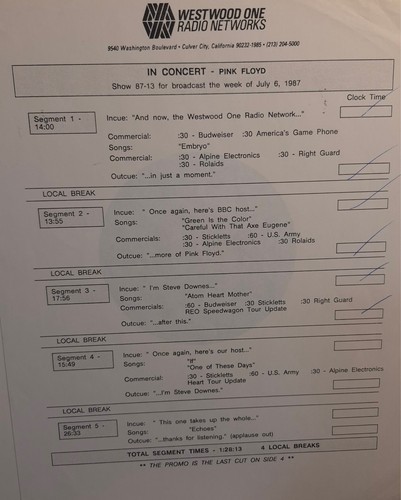 Pink Floyd 1987 Westwood One Radio Networks 2 LP BBC Paris Theatre Live Vinyl - Picture 2 of 5