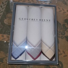 NEW Geoffrey Beene Men  s Handkerchief Set   3 Pure Cotton Handkerchiefs Gift Box