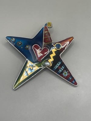 Vintage Yossi Steinberg Artist Handmade Star Heart Real Pearl 2.5  Brooch Pin