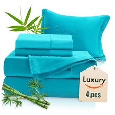 Luxury Sheets 100 Viscose Derived from Bamboo, 4pcs Cooling Sheet Full Teal