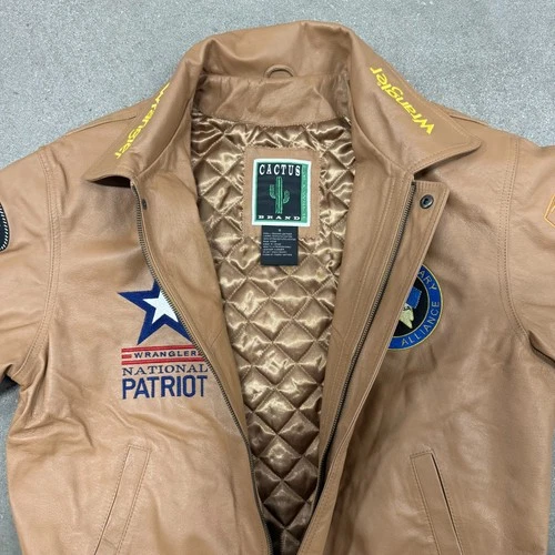 Cactus Bomber Jacket Mens Small Brown 2010 Reno Rodeo Wrangler National Patriot image 4