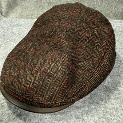 Bailey Of Hollywood Hat Cap Flat Poet Mens Large Brown Plaid Wool Tweed