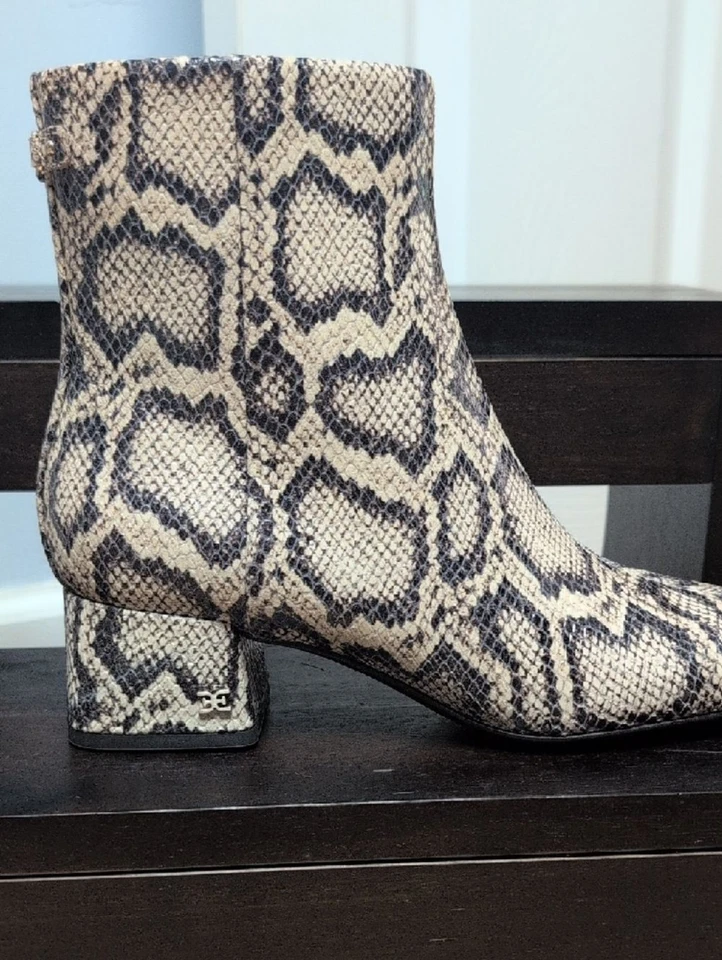 Sam Edelman Paige2 Botines de Cuero con Patrón de Piel de Serpiente - Beige/Negro 7.5M NUEVO - Imagen 3 de 4