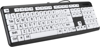 Elderly Keyboard, Large Print Computer Keyboard, 104 Keys QWERTY, High Contrast