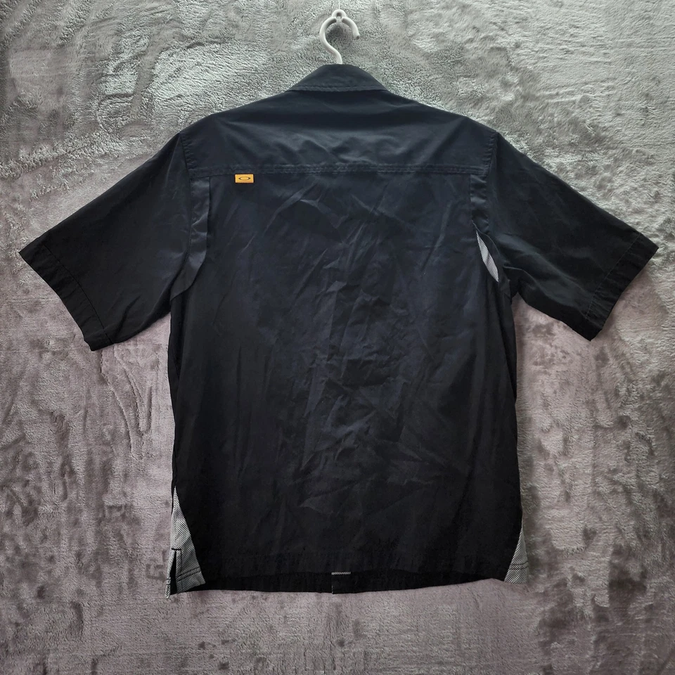 复古 Oakley Software 衬衫男式小号黑色短袖纽扣香港 — 第 2/4 张图片