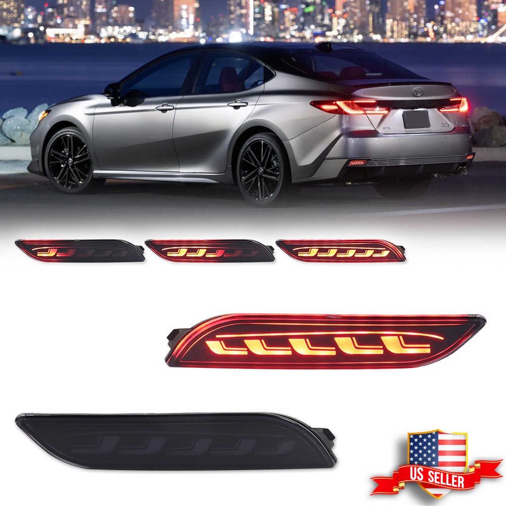 For 2018-2025 Toyota Camry Smoke Rear Reflector Red LED Tail Brake Signal Lights