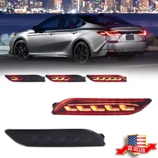 For 2018-2025 Toyota Camry Smoke Rear Reflector Red LED Tail Brake Signal Lights